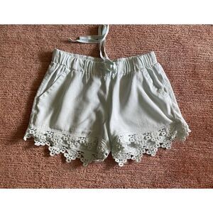 BeBop Women’s Linen Blend Shorts S/M Crochet Lace Trim Pockets Casual